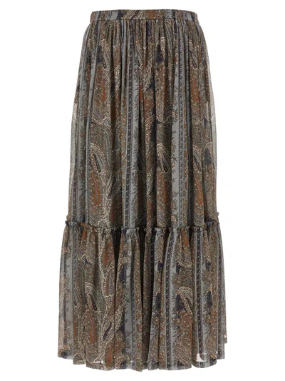 Saint Laurent Lightweight Tiered Paisley Skirt