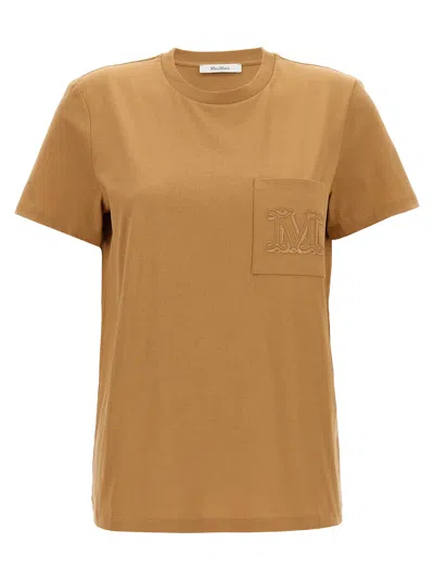 Max Mara Papaia Cotton T-shirt Embroidered Detail In Brown