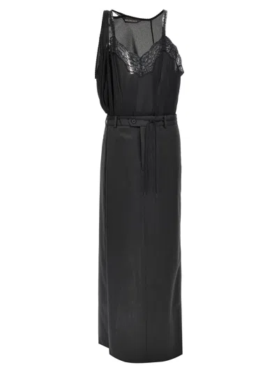 Balenciaga Patched Long Slip Dress With Asymmetric Straps