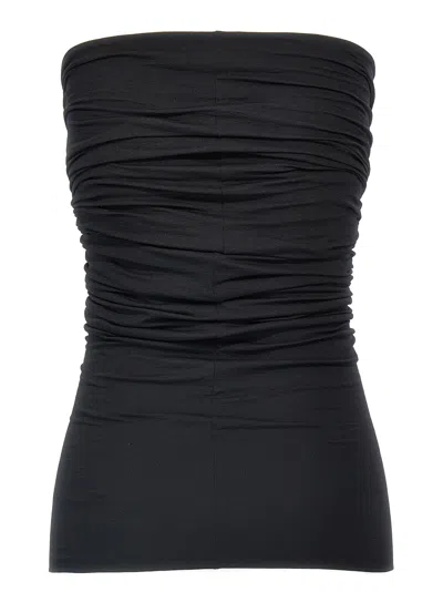 Rick Owens Off-the-shoulder Black Prong Bustier Top With Draping In Black