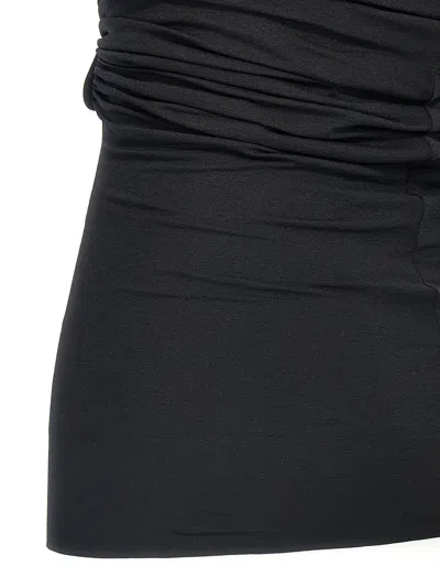 Rick Owens Off-the-shoulder Black Prong Bustier Top With Draping In Black