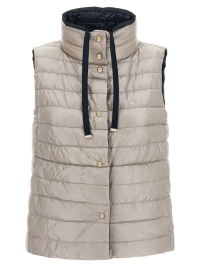 Herno Blue Vest With High Neck And Buttons With Logo In Blue