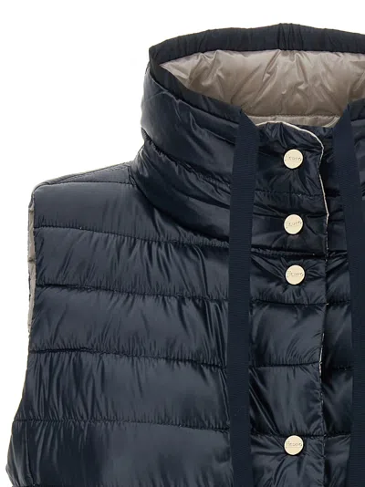Herno Blue Vest With High Neck And Buttons With Logo In Blue