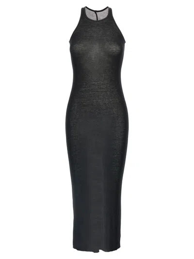 Rick Owens Black Semi-transparent Sheath Dress In Viscose And Silk Blend Woman In Black