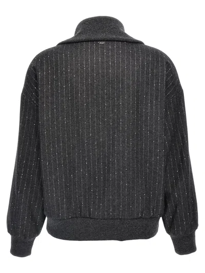 Herno Sequin Half-zip Sweatshirt In Black