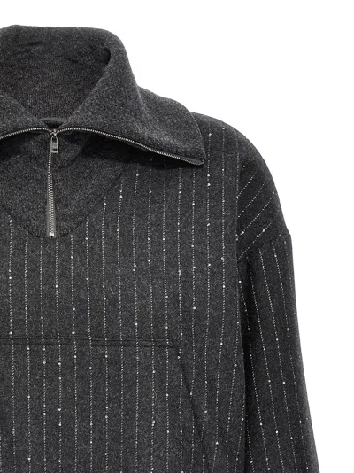 Herno Sequin Half-zip Sweatshirt In Black