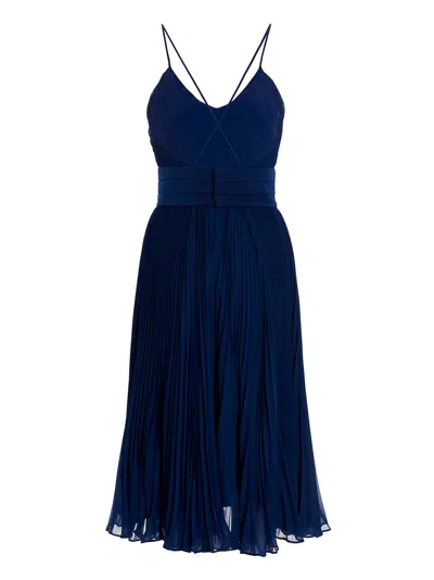 Max Mara Navy Blue Shoesino Pleated Dress In Blue
