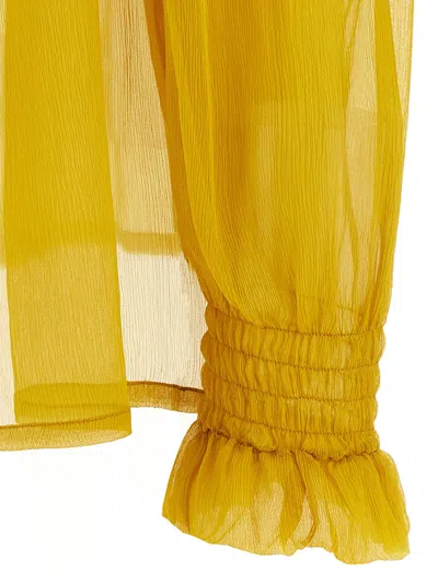 Saint Laurent Silk Blouse With Ruffled Collar And Smocked Detailing