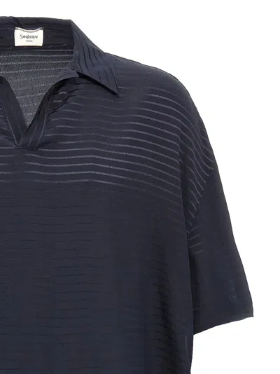 Saint Laurent Silk Polo Shirt In Blue
