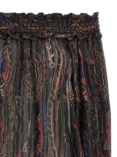 Saint Laurent Smocked Off-the-shoulder Blouse Ruffled Neckline In Brown