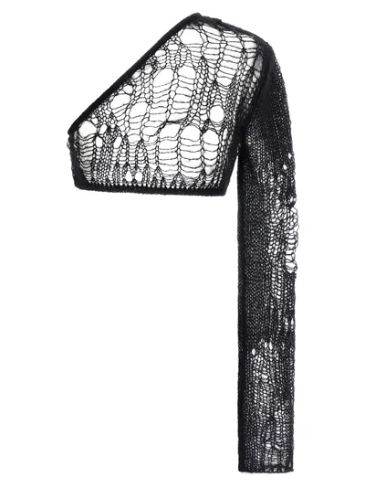 Rick Owens Ziggy One-sleeve Cropped Open-knit Top