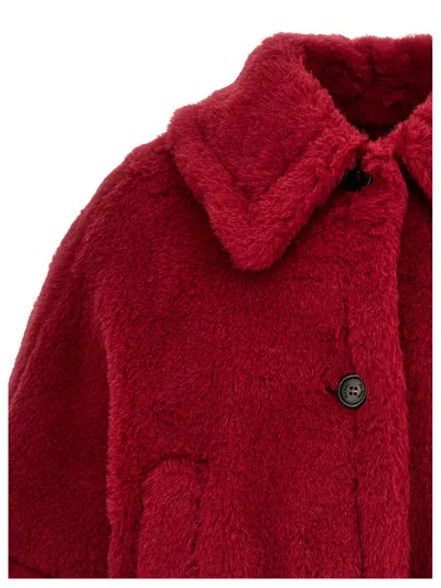 Max Mara Wool-silk Poncho Coat In Red