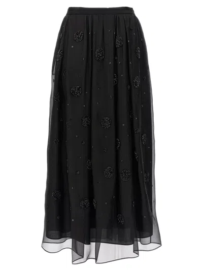 Max Mara All-over Embellished Long Skirt In Black
