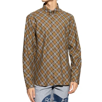 Burberry Cotton Checked Shirt In Brown