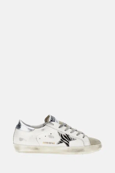 Golden Goose Superstar White Low Top Sneakers With Glittered Star Patch And Laminated Heel With Logo Lettering In In Neutral