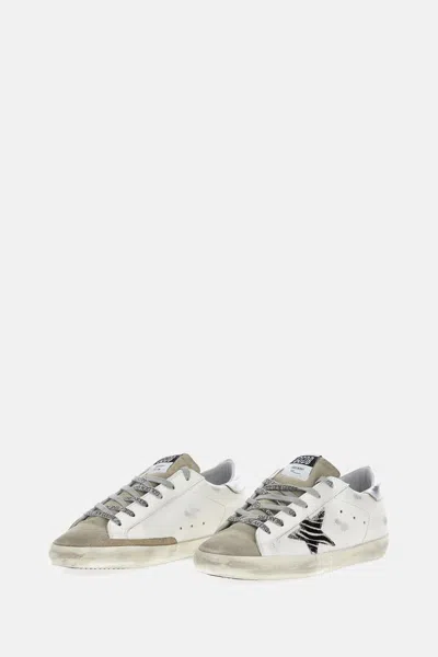 Golden Goose Superstar White Low Top Sneakers With Glittered Star Patch And Laminated Heel With Logo Lettering In In Neutral