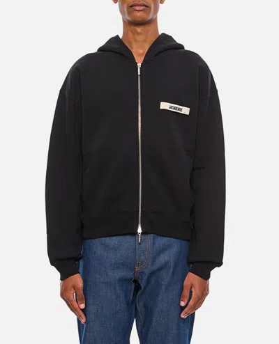 Jacquemus Le Hoodie Zip Gros Hooded Cotton Sweatshirt In Black