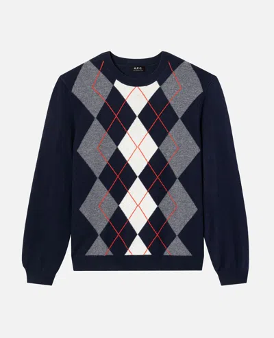 Apc A.p.c. Diamond Pattern Crewneck Sweater In Blue