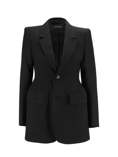 Balenciaga Structured Wool Blazer Jacket With Padded Shoulders In Black