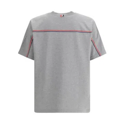Thom Browne Grey Crewneck T-shirt With Logo Patch On The Front And Striped Detail On The Rear In Cotton Man