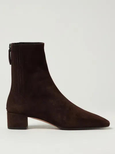 Aquazzura Suede Block Heel Ankle Boots In Brown