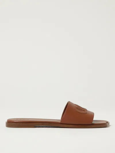 Chloé Soleil Leather Flat Slide Sandals In Brown