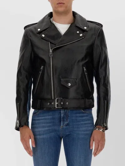 Alexander Mcqueen Combo Biker Jacket In Black