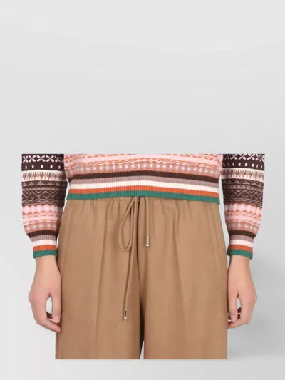 Ballantyne Multicolor Cross-neck Knitwear With Ribbed Accents In Blue