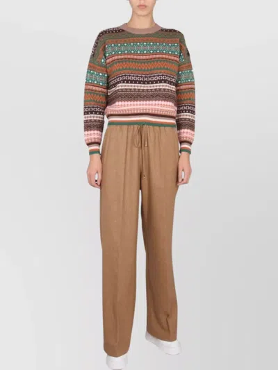 Ballantyne Multicolor Cross-neck Knitwear With Ribbed Accents In Blue