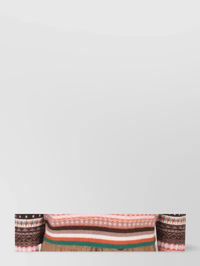 Ballantyne Multicolor Cross-neck Knitwear With Ribbed Accents In Blue