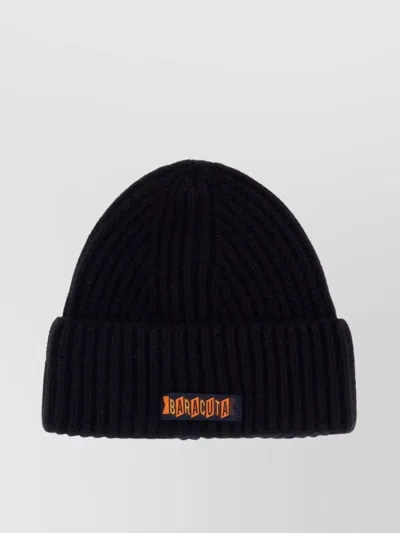 Baracuta Logo Patch Beanie Hat With Folded Cuff In Black
