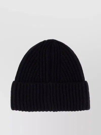 Baracuta Logo Patch Beanie Hat With Folded Cuff In Black
