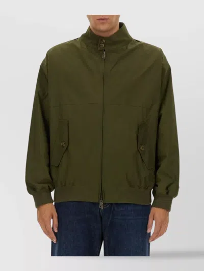 Baracuta High Collar Polyester Blend Jacket With Flap Pockets In Green