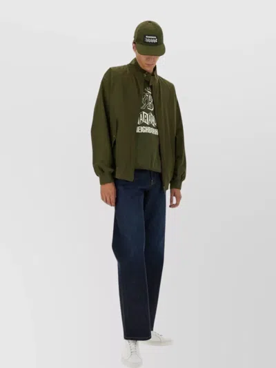 Baracuta High Collar Polyester Blend Jacket With Flap Pockets In Green