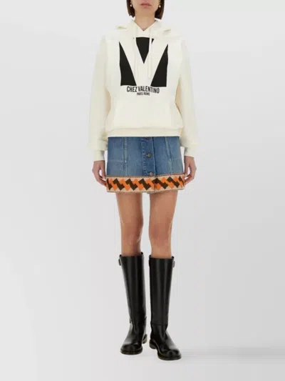 Valentino Medium Blue Denim Skirt With Geometric Trim