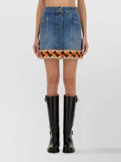 Valentino Medium Blue Denim Skirt With Geometric Trim