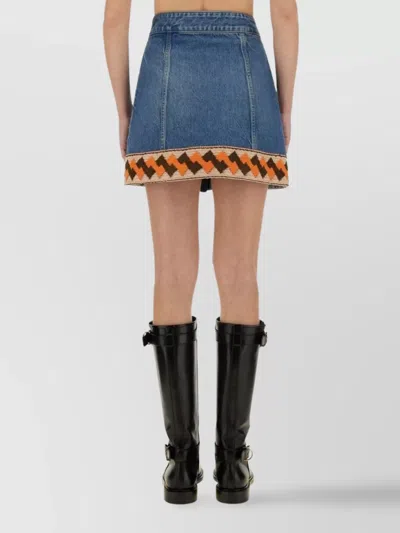 Valentino Medium Blue Denim Skirt With Geometric Trim