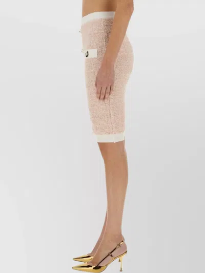 Balmain Textured Fabric Midi Skirt With Button Detailing In Pink