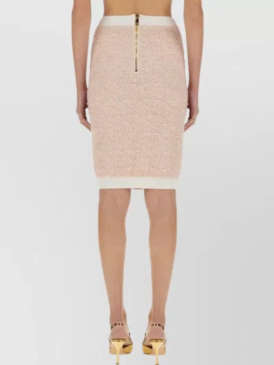 Balmain Textured Fabric Midi Skirt With Button Detailing In Pink