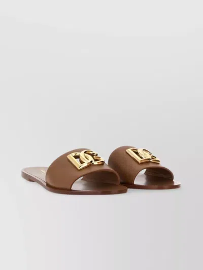 Dolce & Gabbana Slide Sandal With Leather And Gold-tone Hardware In Multi