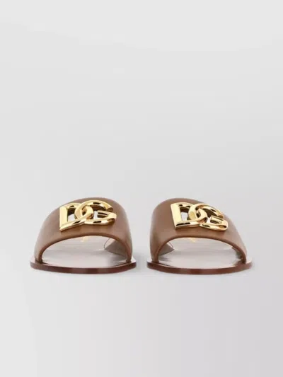 Dolce & Gabbana Slide Sandal With Leather And Gold-tone Hardware In Multi
