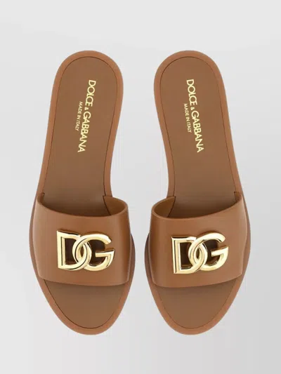 Dolce & Gabbana Slide Sandal With Leather And Gold-tone Hardware In Multi