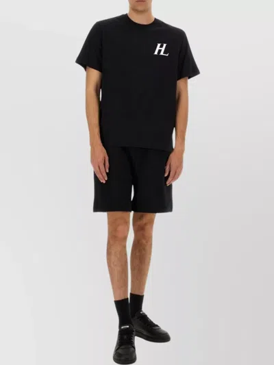 Helmut Lang Logo Elastic Waistband Shorts Pockets In Black