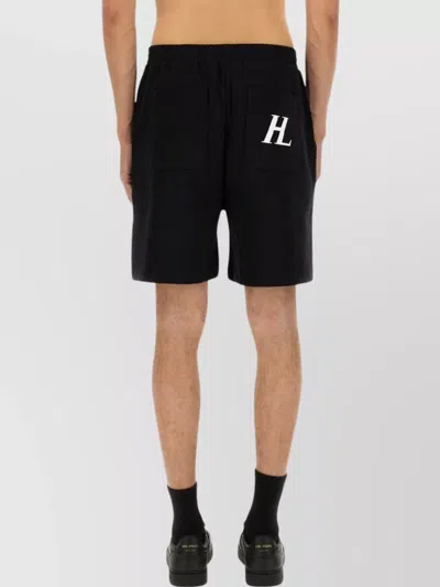 Helmut Lang Logo Elastic Waistband Shorts Pockets In Black