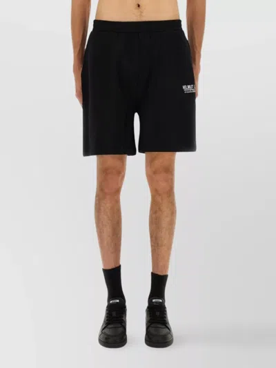 Helmut Lang Logo Elastic Waistband Shorts Pockets In Black