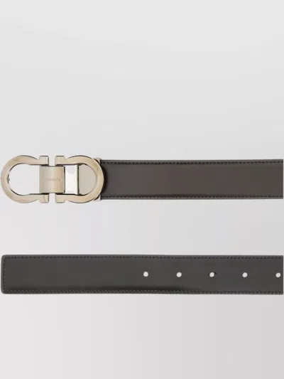 Ferragamo Reversible Belt Adjustable Length Smooth Finish Metal Buckle In Black