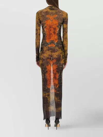 Jean Paul Gaultier Mesh Crew Neck Catsuit Printed Medaillon In Green