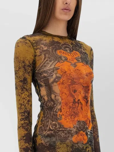 Jean Paul Gaultier Mesh Crew Neck Catsuit Printed Medaillon In Green