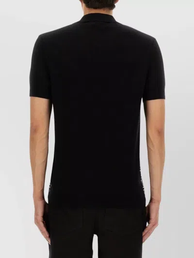 Balmain Wool And Linen Polo Shirt With Monogram Motif In Black