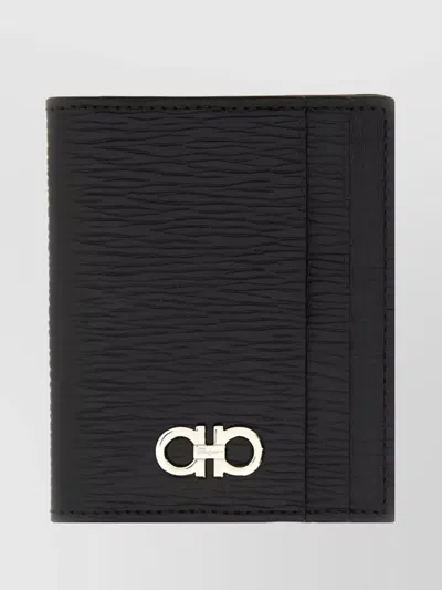 Ferragamo Textured Calfskin Cardholder With Polished Logo Accent In Black